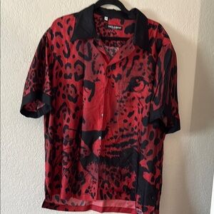 Men's Red and Black Leopard Print Shirt